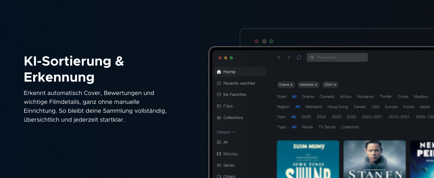 UGREEN NAS Software mit KI-Sortierung und automatischer Erkennung von Filmcovern, Bewertungen und Filmdetails