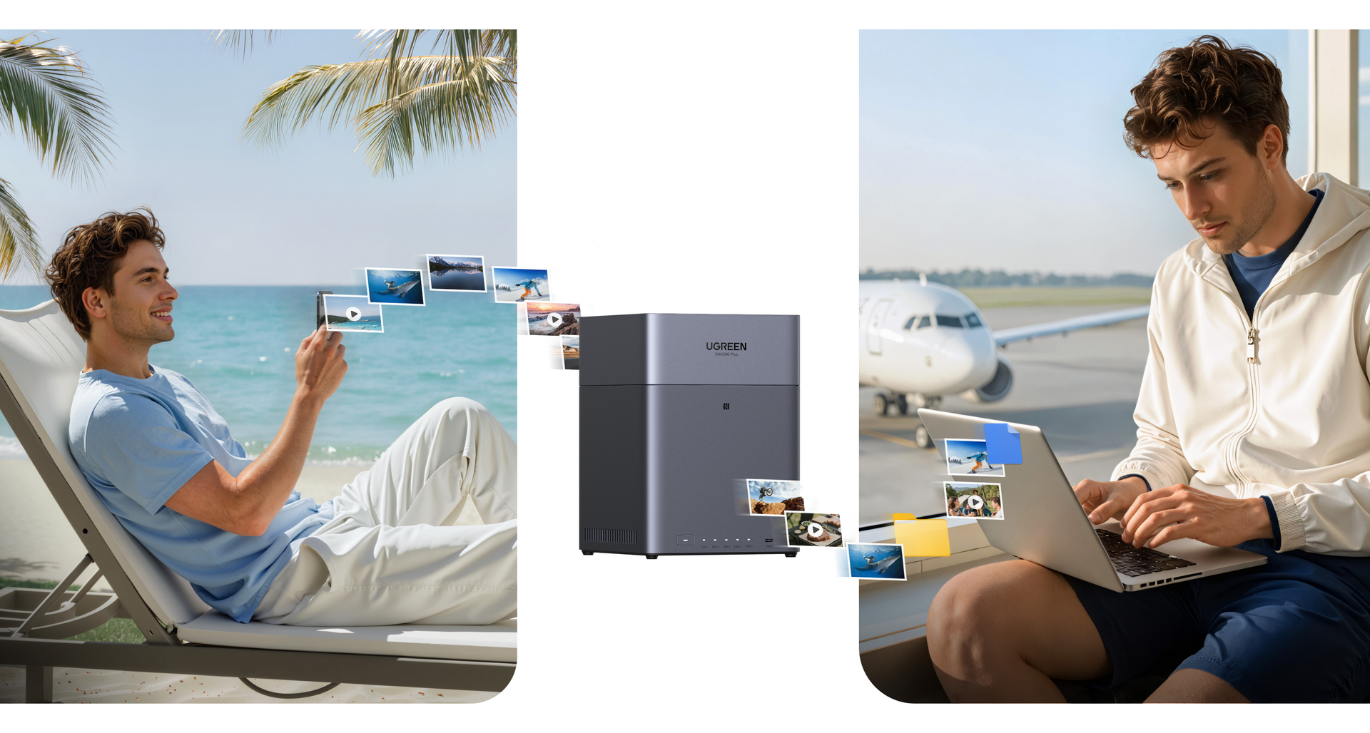 UGREEN DH4300 Plus NAS-Speicher unterstützt Remote-Zugriff und Backup von Bilddateien für Familienmitglieder.