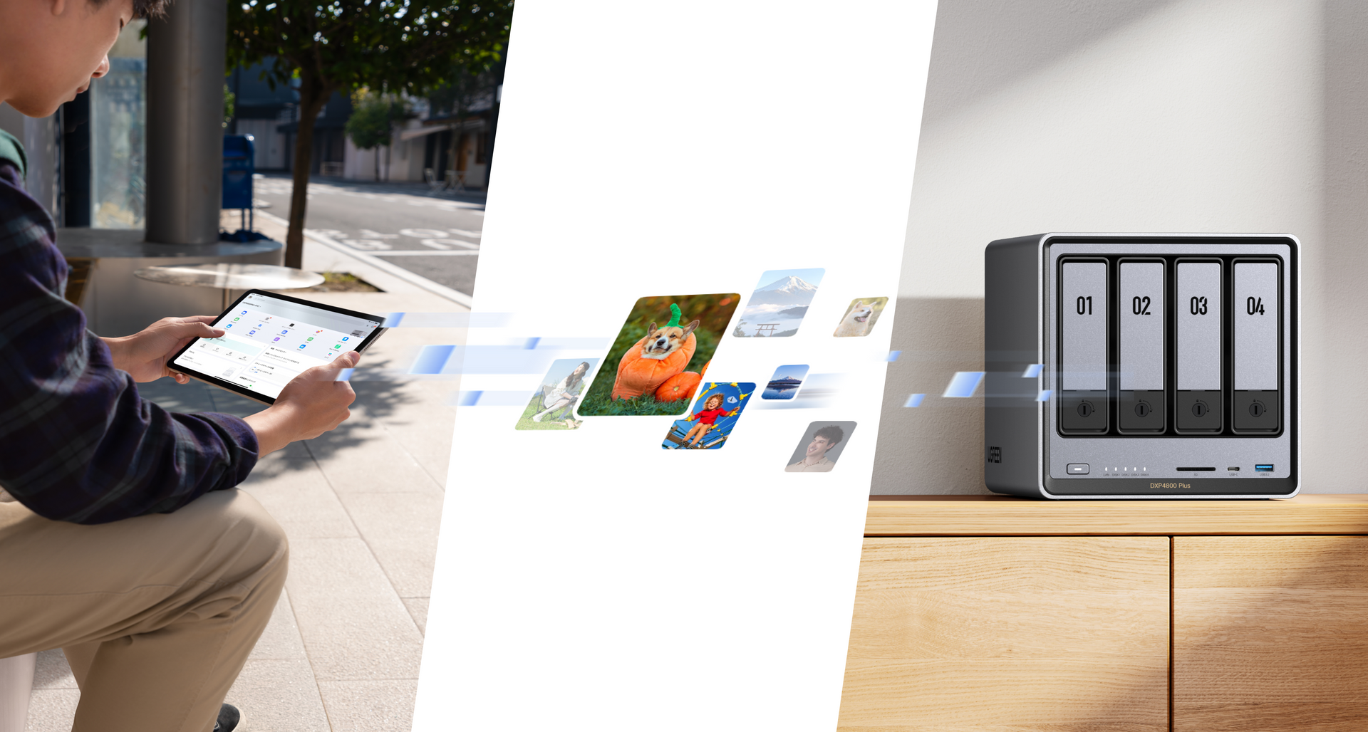 UGREEN NASync DXP4800 Plus ermöglicht Remote-Zugriff und Fotoübertragung auf ein Tablet unterwegs