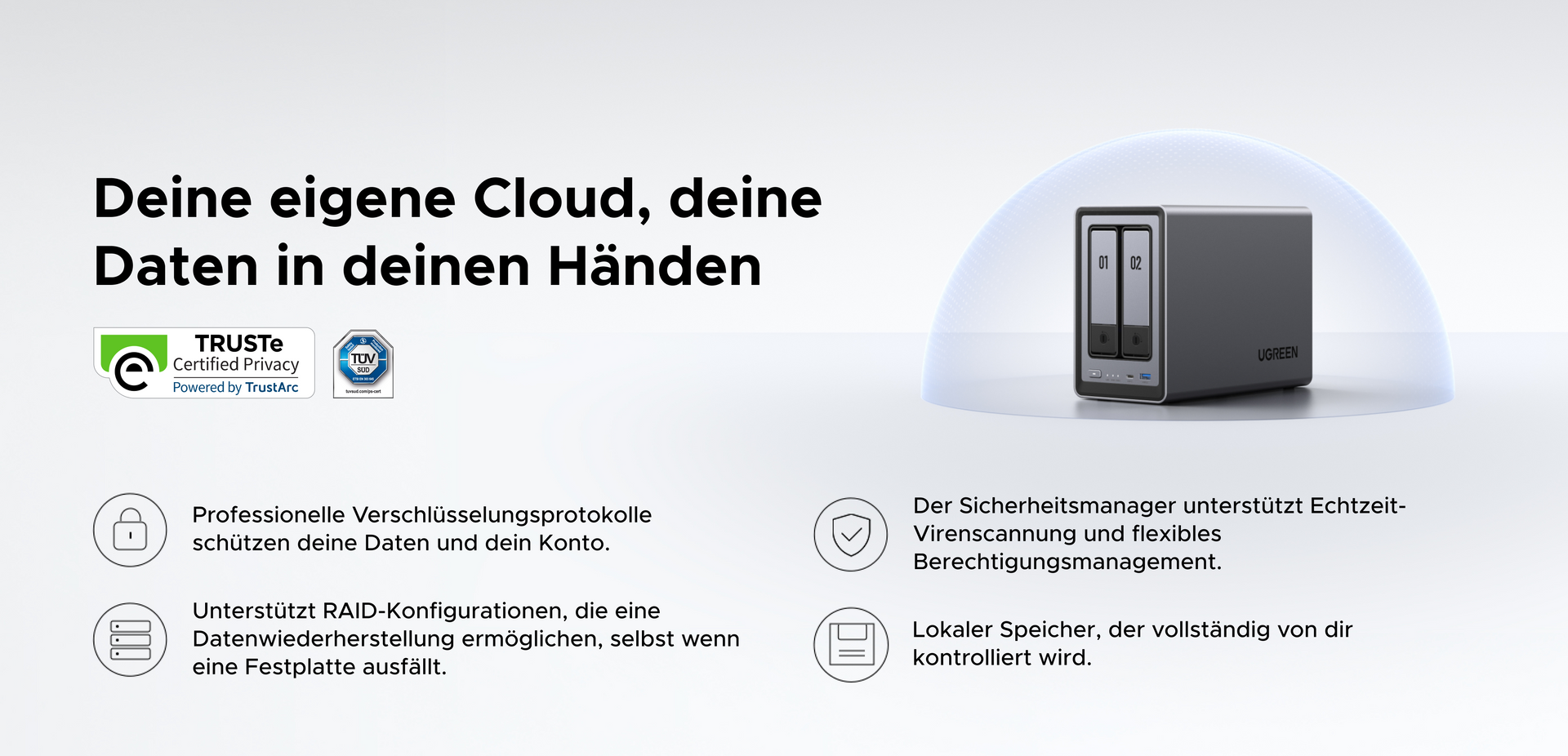 UGREEN DXP2800 NAS für sichere lokale Datenspeicherung mit Datenschutz-Zertifizierungen