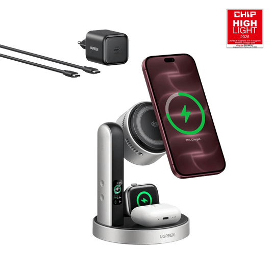UGREEN MagFlow Pro Magnetische kabellose Ladestation (3-in-1, Qi2 25 W) - Ladegerät