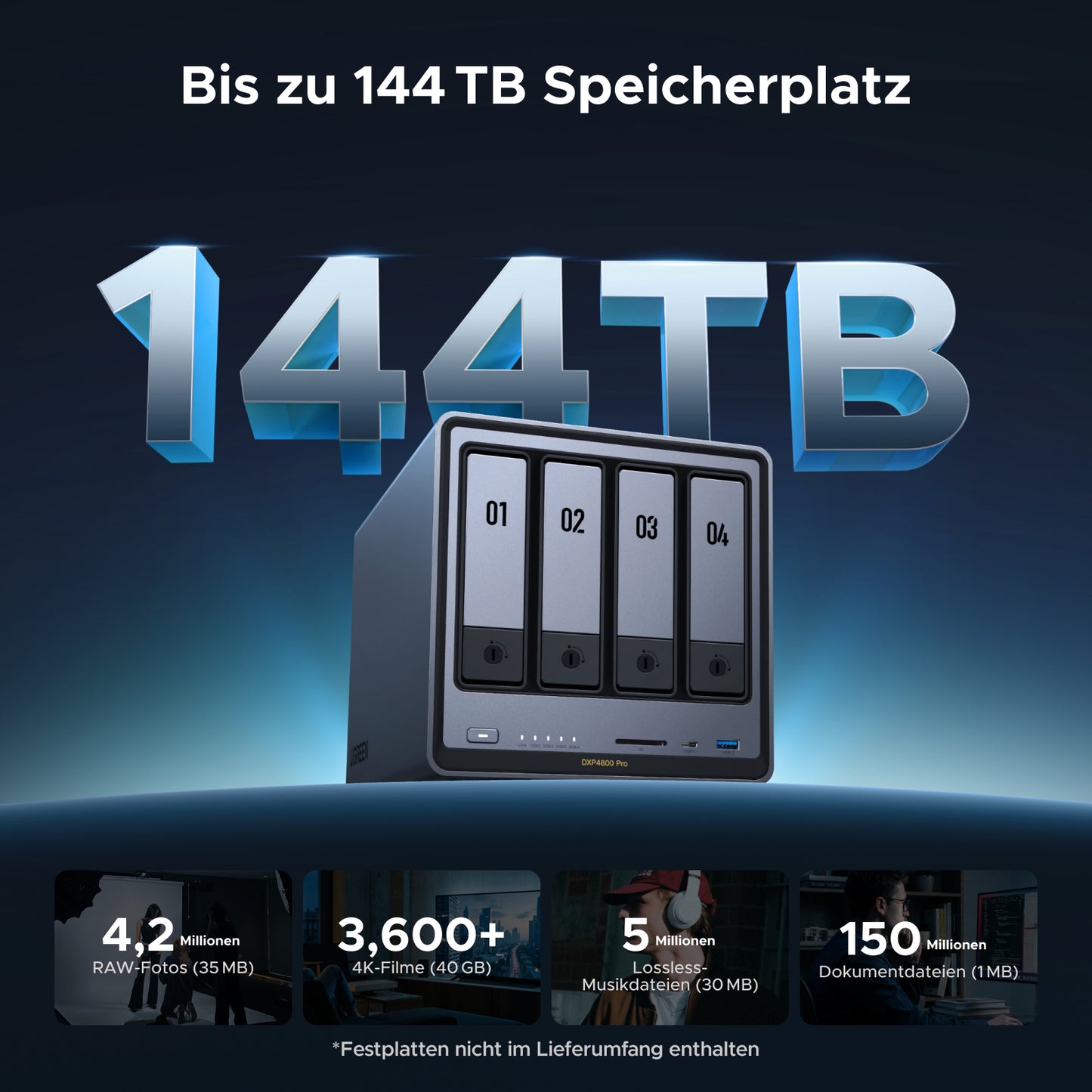 UGREEN NASync DXP4800 Pro 4-Bay NAS mit bis zu 144 TB Speicherplatz