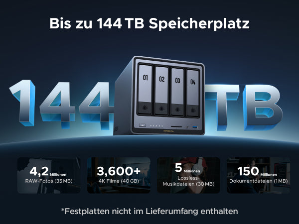 UGREEN NASync DXP4800 Pro 4-Bay NAS mit bis zu 144 TB Speicherplatz für Fotos, Filme, Musik und Dokumente