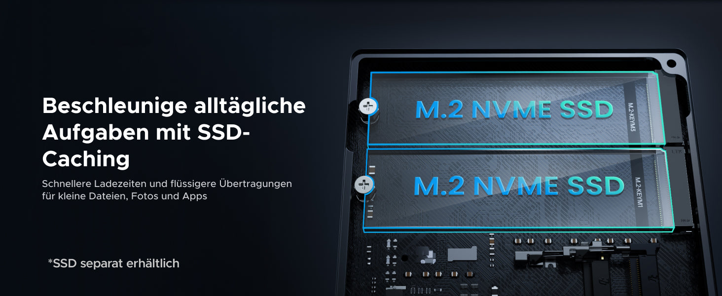 UGREEN NASync DXP4800 Pro mit zwei M.2-NVMe-SSD-Steckplätzen für SSD-Caching