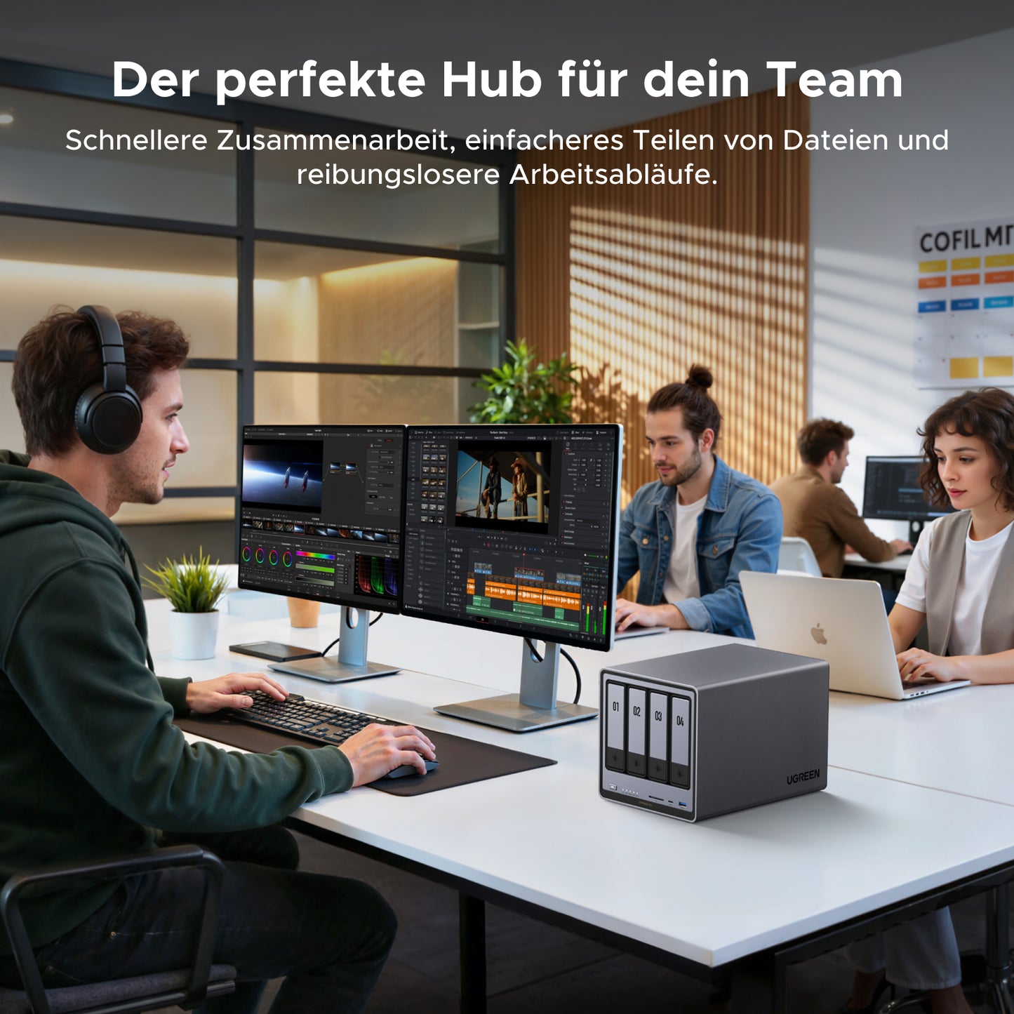 UGREEN NASync DXP4800 Pro für gemeinsame Videobearbeitung und Dateifreigabe im Team