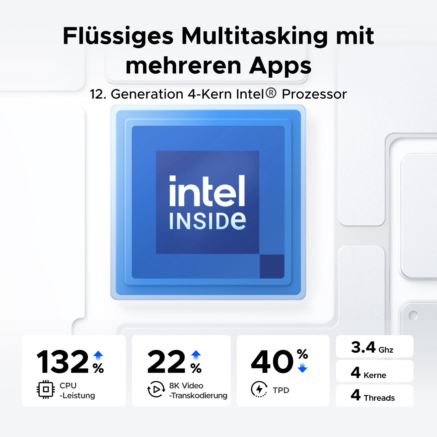 UGREEN DXP2800 2bay NAS mit Intel® 12. Gen 4-Kern Prozessor: 132% CPU-Leistung, 22% schnellere 8K Videotranskodierung und 3.4 GHz für flüssiges Multitasking