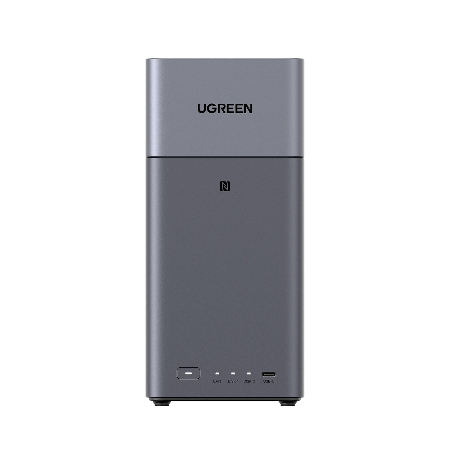 Vorderansicht des UGREEN DH2300 NAS-Servers mit 2 Laufwerksschächten