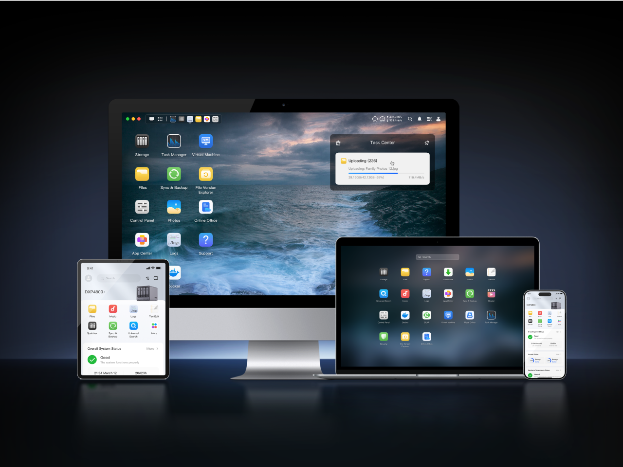 UGREEN NAS mit UGOS Pro Oberfläche auf PC, Tablet und Smartphone zur Verwaltung von Dateien, Backups und Apps